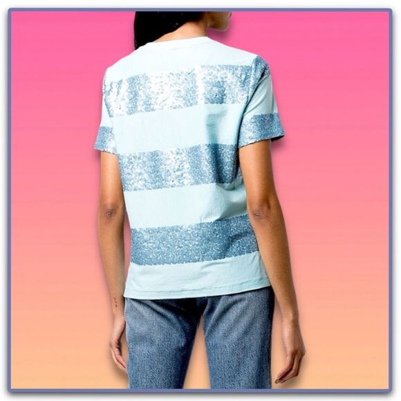 NWT Cynthia Rowley Striped Sequin Tee in Blue Combo - Picture 3 of 15